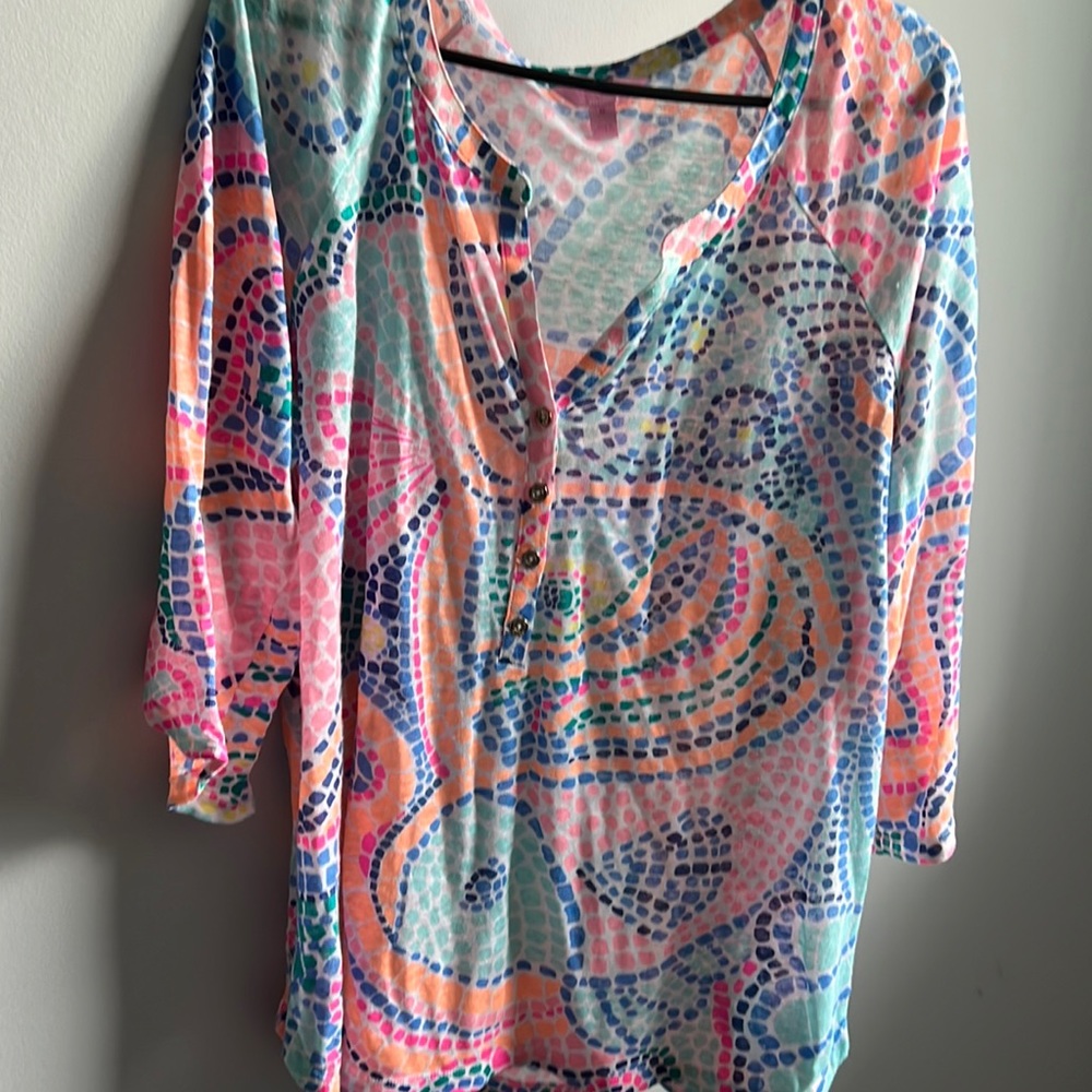 Lily Pulitzer, 100% Linen, 3/4 sleeve top